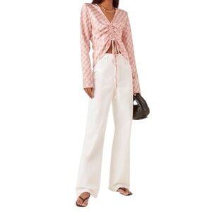 MAGGIE MARILYN Drawn To Me Drawstring Blouse in Strawbery Pink & Cream Sz 2 EUC